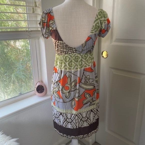 GoJane | Multicolor Pattern Empire Waist Midi Dress | Cape Sleeve V-Neck, Size S - Picture 5 of 7